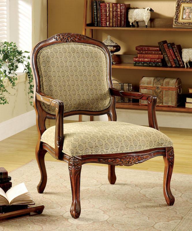 Cenea Fabric Upholstered Accent Chair Antique Oak Furniture Enitial Lab 