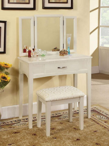 Wayona 1-Drawer Vanity & Stool Set White Furniture Enitial Lab 