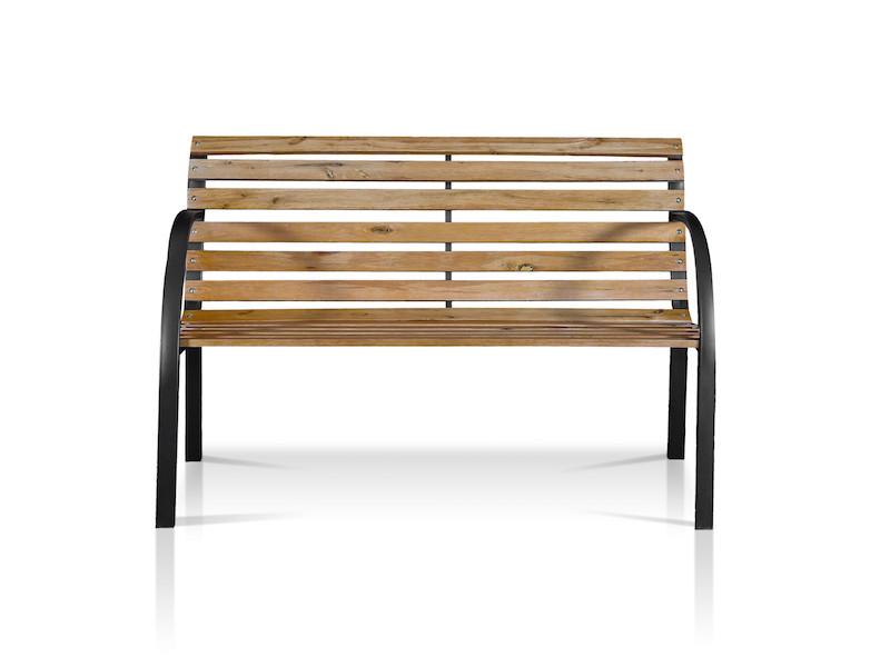 Ferine Slatted Wood & Iron Outdoor Bench Natural Oak Outdoor Enitial Lab 