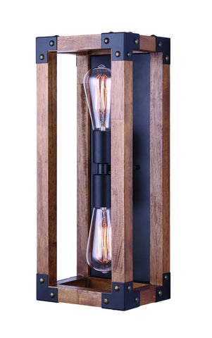 Moss 2 Light Wall Fixture - Black and Wood Wall 7th Sky Design 