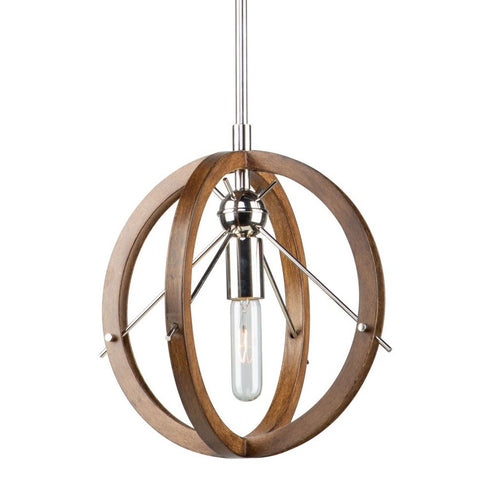 Abbey 12 inch wide Pendant - Faux Wood & Polished Nickel
