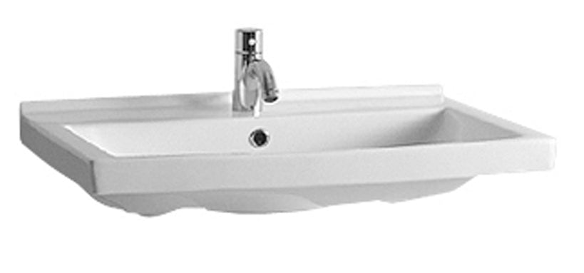 Isabella Collection Rectangular Wall Mount Bath Basin with Single Hole Faucet Drilling, Chrome Overflow and Rear Center Drain