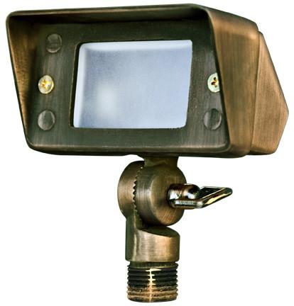 Weathered Brass 12V Area Flood Light with Hood Outdoor Dabmar 