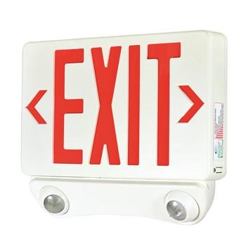 LED Exit & LED Emergency Combo, Green Exit Letters, White housing Architectural Nora Lighting 