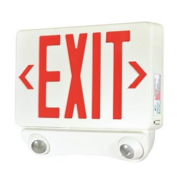 LED Exit & LED Emergency Combo, Red Exit Letters, White housing Architectural Nora Lighting 