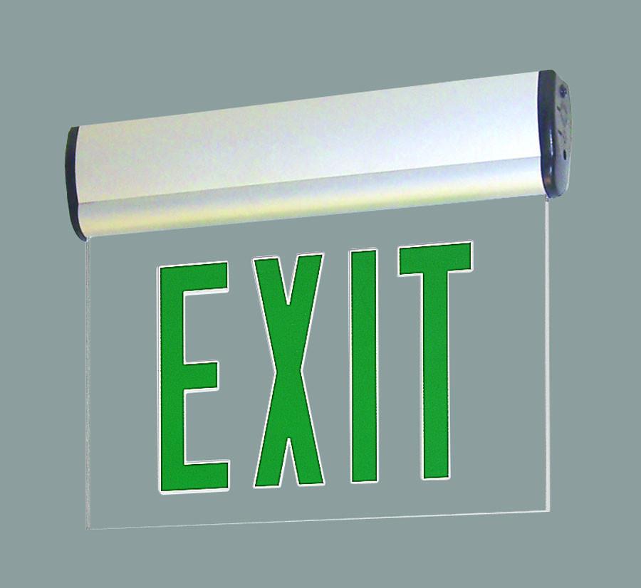Green LED Single Face Edge-Lit Exit, AC only, Clear, Aluminum Architectural Nora Lighting 