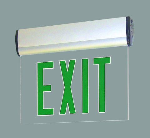 Green LED Double Face Edge-Lit Exit, AC only, Mirror, Aluminum Architectural Nora Lighting 