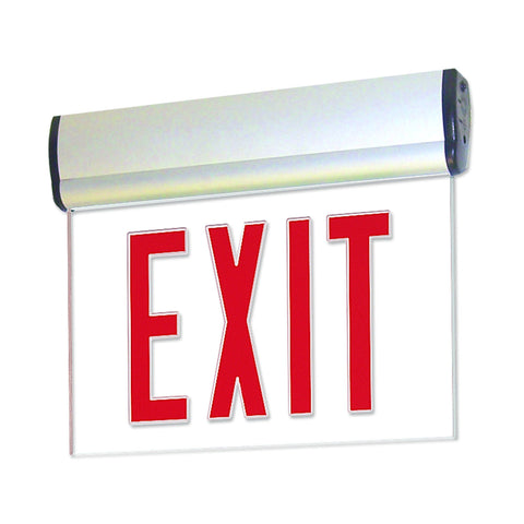 Red LED Double Face Edge-Lit Exit, AC only, Mirror, Aluminum Architectural Nora Lighting 