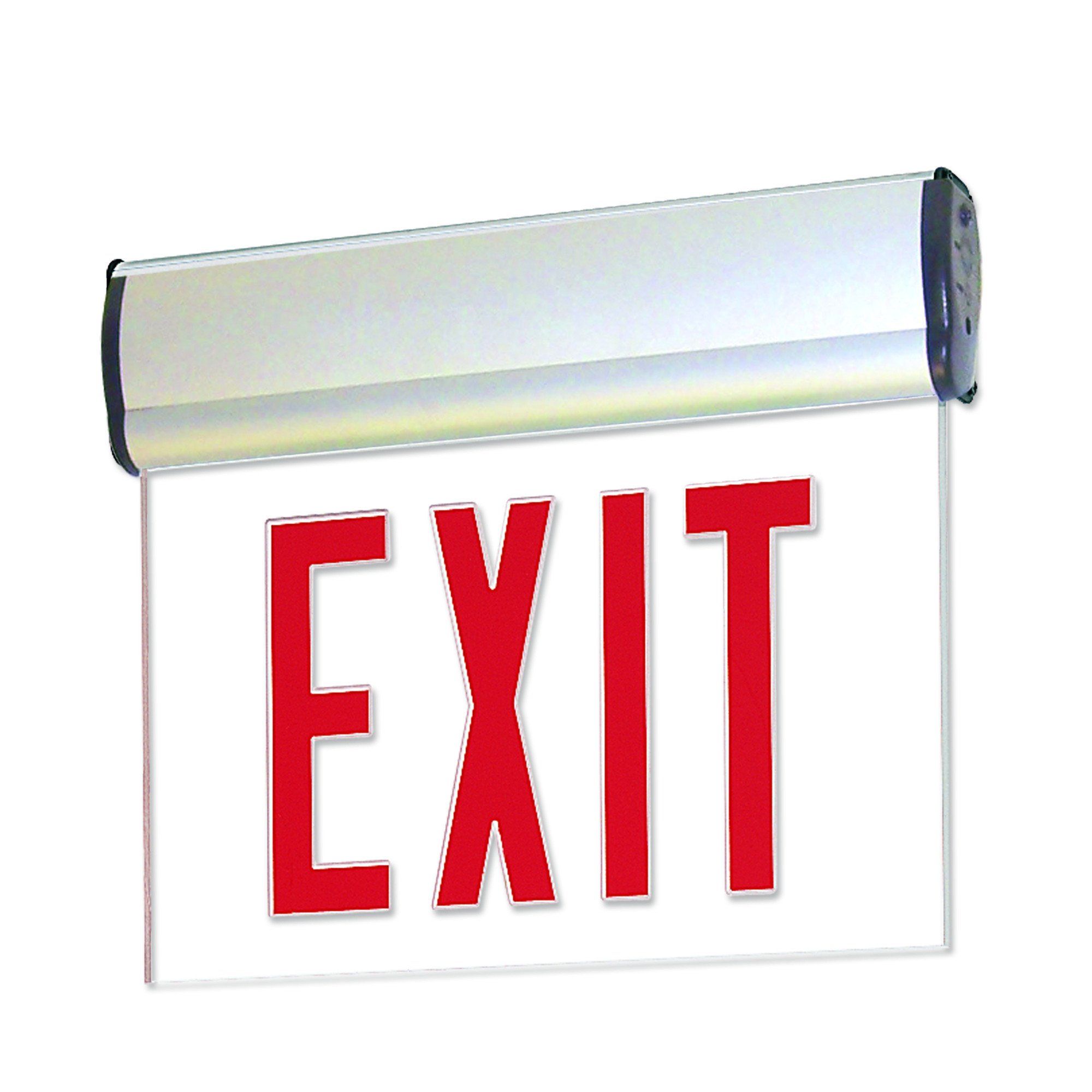Red LED Single Face Edge-Lit Exit, 2-Circuit, Clear, Aluminum Architectural Nora Lighting 