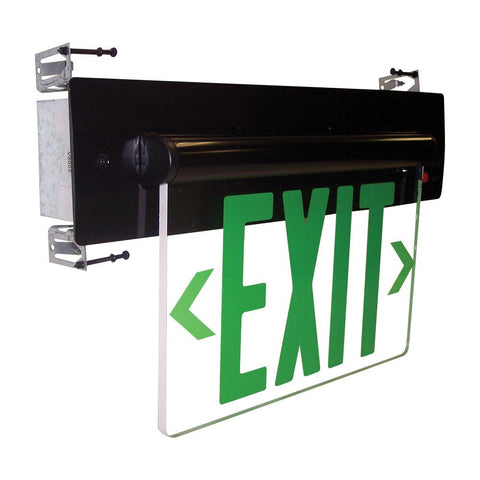 Green LED Single Face Recessed Edge-Lit Exit, AC only, Clear, Alum. Architectural Nora Lighting 