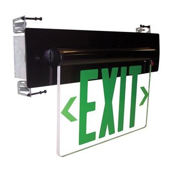 Green LED Single Face Recessed Edge-Lit Exit Sign w/Dual Circuit Architectural Nora Lighting Clear Acrylic 
