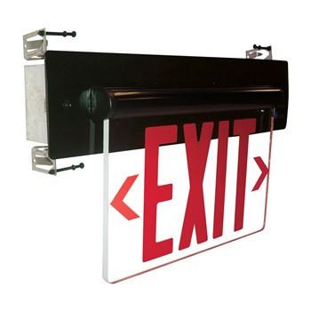 Red LED Single Face Recessed Edge-Lit Exit Sign w/Dual Circuit Architectural Nora Lighting Clear Acrylic 