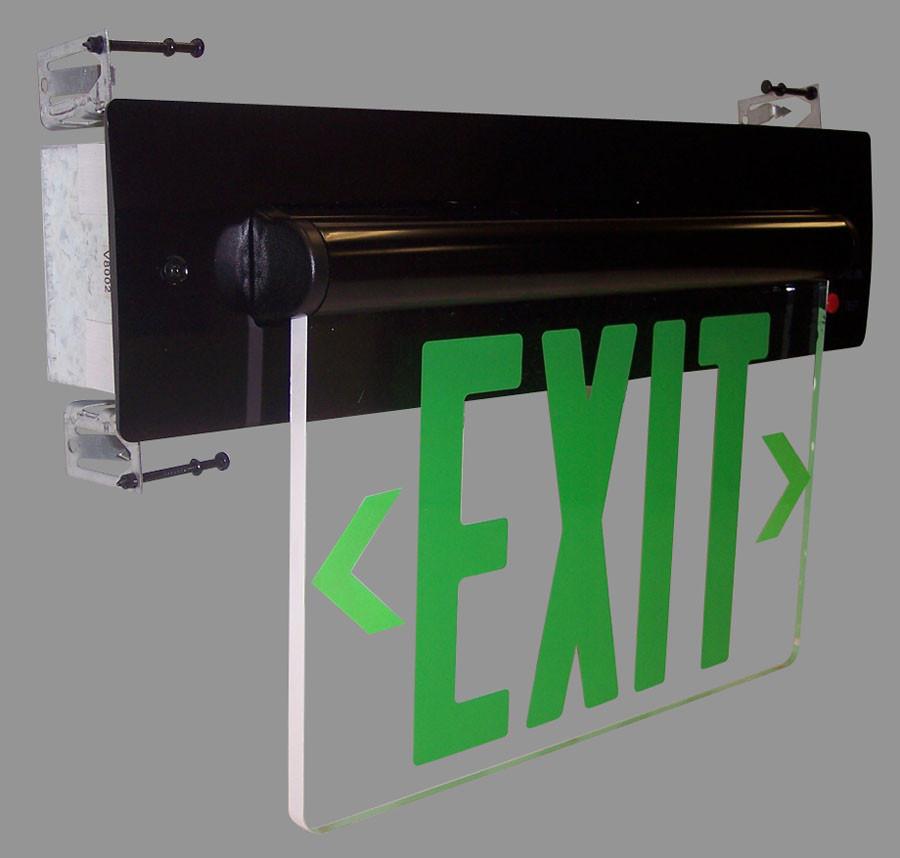 Red LED Single Face Recessed Edge-Lit Exit Sign w/Battery Backup Architectural Nora Lighting Clear Acrylic 