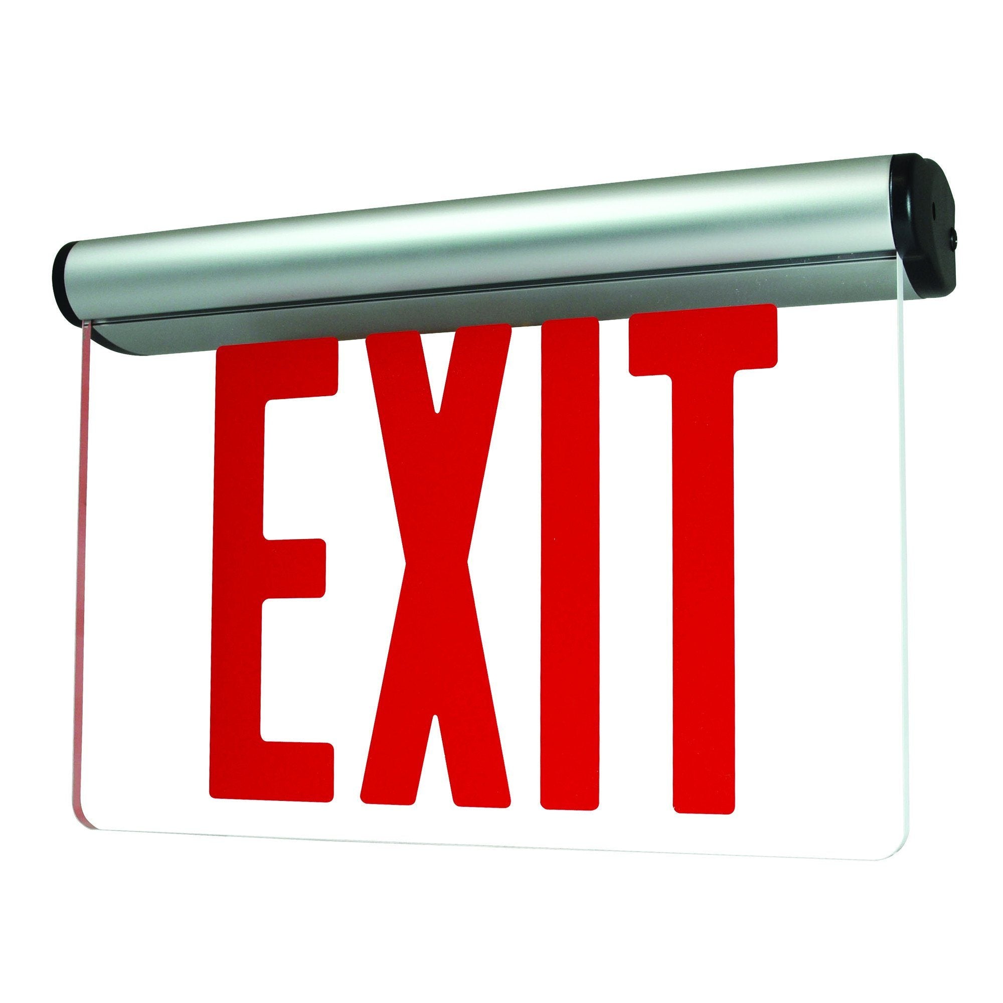 Red LED Edge-Lit Exit Sign w/Battery Backup - Aluminum Architectural Nora Lighting Clear Acrylic 