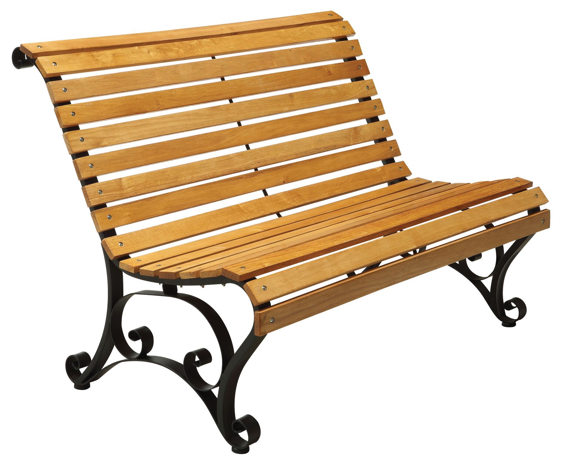 Curby Curved Slatted Wood & Iron Outdoor Bench Natural Oak Outdoor Enitial Lab 