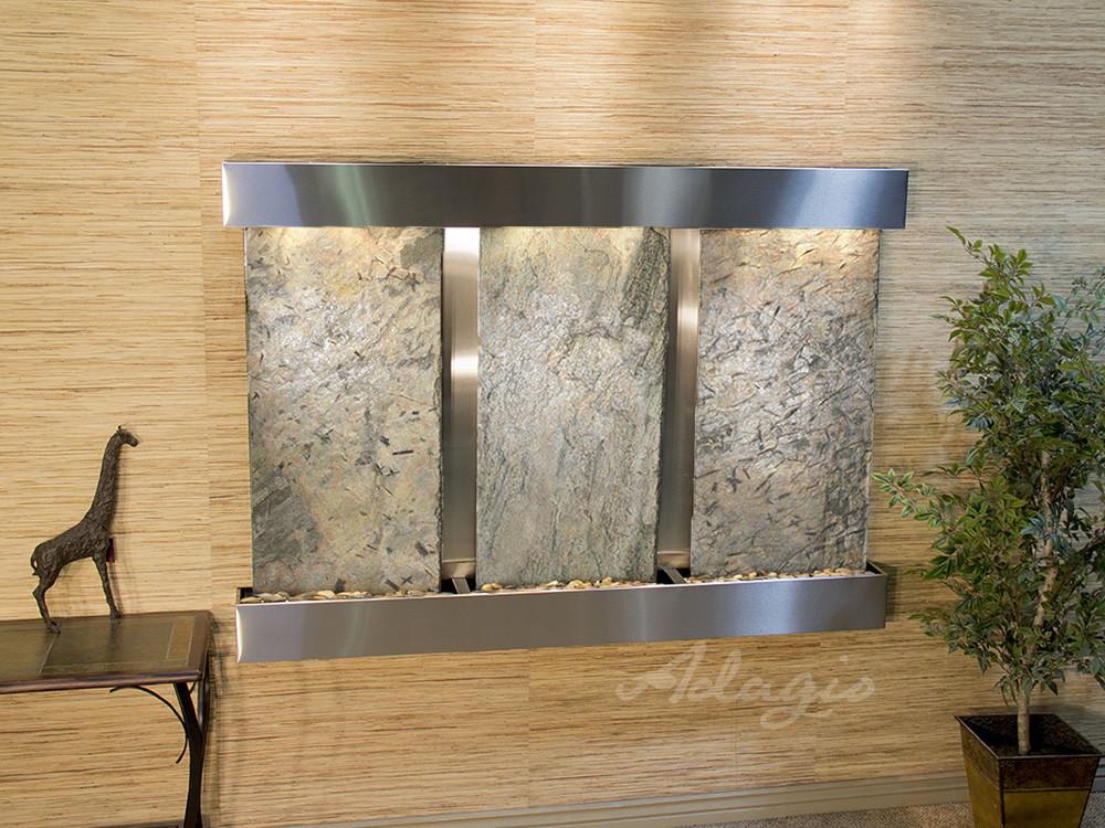 Olympus Falls Square - Stainless Steel - Green Natural Slate Fountains Adagio 