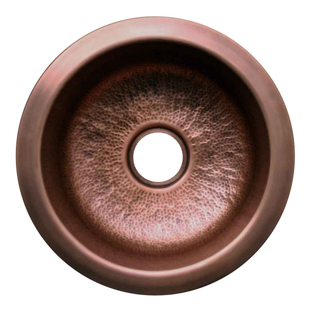 Copperhaus Large Round Drop-in/Undermount Prep Sink with a Hammered Texture