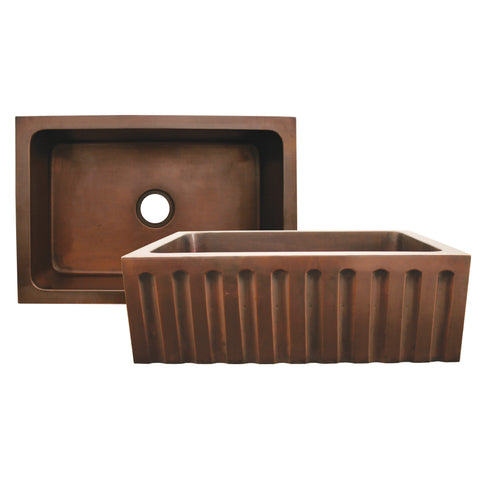 Copperhaus Rectangular Undermount Sink with a Fluted Design Front Apron