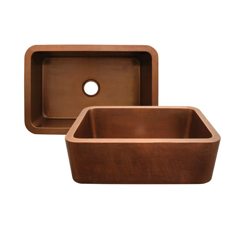 Copperhaus Rectangular Undermount Sink with Hammered Front Apron