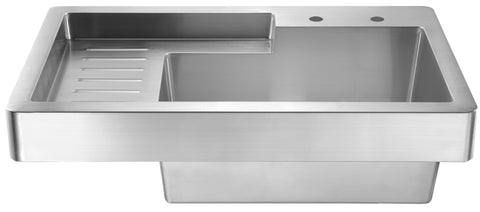 Pearlhaus Brushed Stainless Steel Single Bowl Drop in Utility Sink with Drainboard