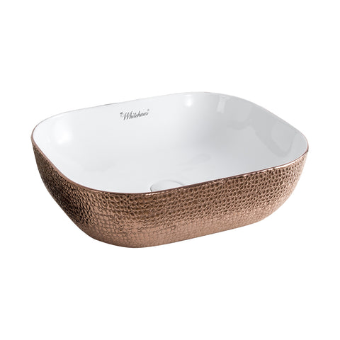 Isabella Plus Collection Rectangular Above Mount Basin with an Embossed Exterior, Smooth Interior, and Center Drain