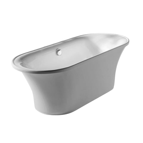 Bathhaus Oval Double Ended Freestanding Lucite Acrylic Bathtub with a Chrome Mechanical Pop-up Waste and Chrome Center Drain with Internal Overflow