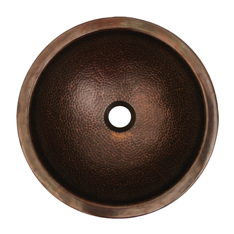 Copperhaus Round Drop-in/Undermount Copper basin with a Hammered Texture  & 1 1/2" Center Drain