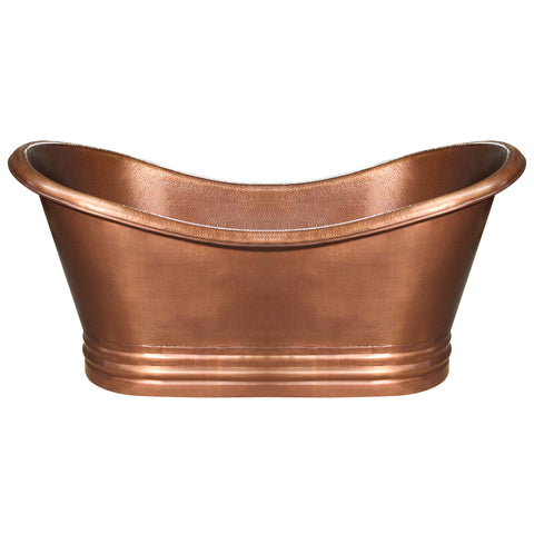 Bathhaus Copper Freestanding Handmade Double Ended Bathtub with Hammered Exterior, Lightly Hammered Interior and No Overflow