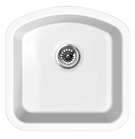 Elementhaus Fireclay Single D-Shaped Bowl Drop-In/Undermount Sink with 3 «" Rear Center Drain.