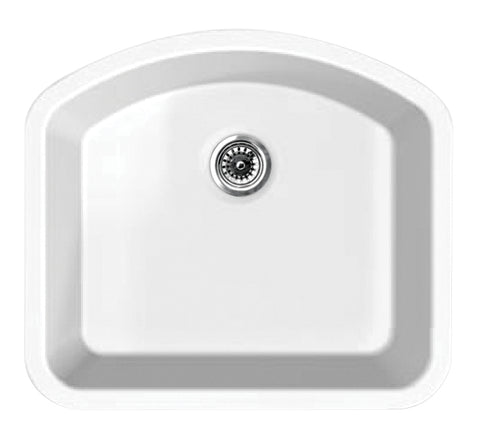 Elementhaus Fireclay Single D-Shaped Bowl Drop-In/Undermount Sink with 3 «" Rear Center Drain.