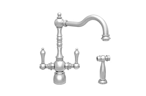 Englishhaus Dual Lever Handle Faucet with Traditional Swivel Spout, Solid Lever Handles and Solid Brass Side Spray