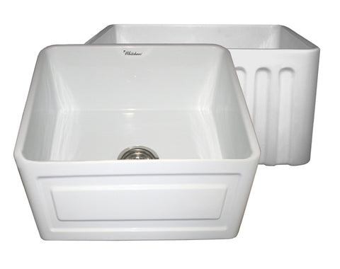 Farmhaus Fireclay Reversible Sink with a Raised Panel Front Apron on One Side and Fluted Front Apron on the Opposite Side