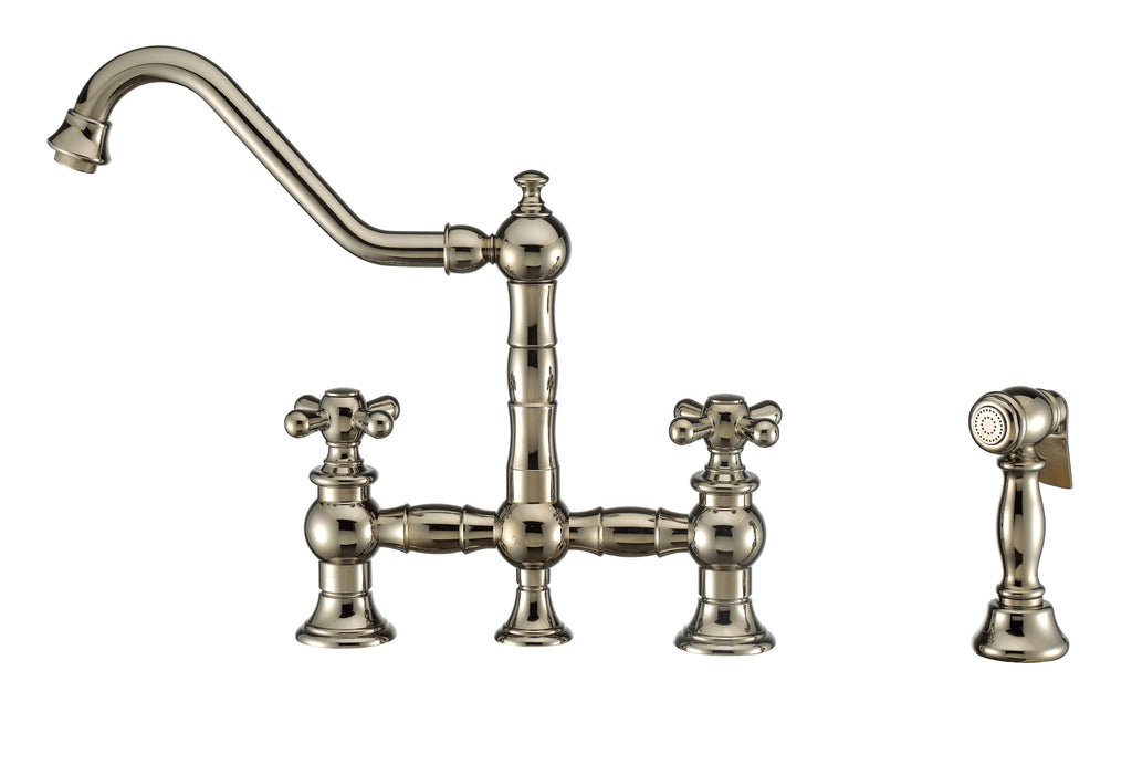 Vintage III Plus Bridge Faucet with Long Traditional Swivel Spout, Cross Handles and Solid Brass Side Spray
