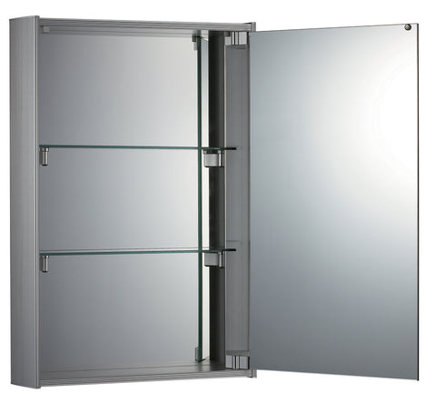 Medicinehaus Single Mirrored Door Surface Mount Anodized Aluminum Medicine Cabinet