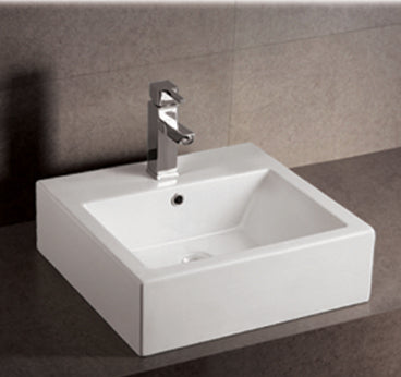 Isabella Collection Square Wall Mount Basin with Overflow, Single Faucet Hole and Rear Center Drain