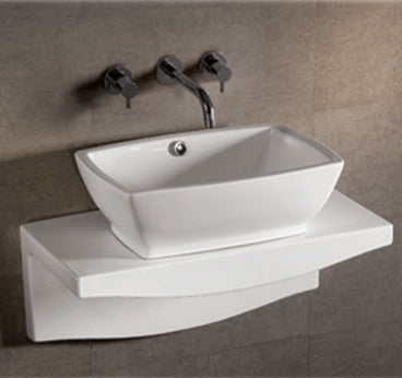 Isabella Collection Rectangular Above Mount Basin with Overflow, Center drain and Matching Wall Mount Counter Top