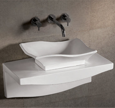 Isabella Collection Rectangular Above Mount Basin with Offset Center Drain and Matching Wall Mount Counter Top