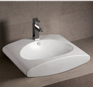 Isabella Collection Rectangular Wall Mount Bathroom Basin with Integrated Oval Bowl, Overflow, Single Faucet Hole and Rear Center Drain