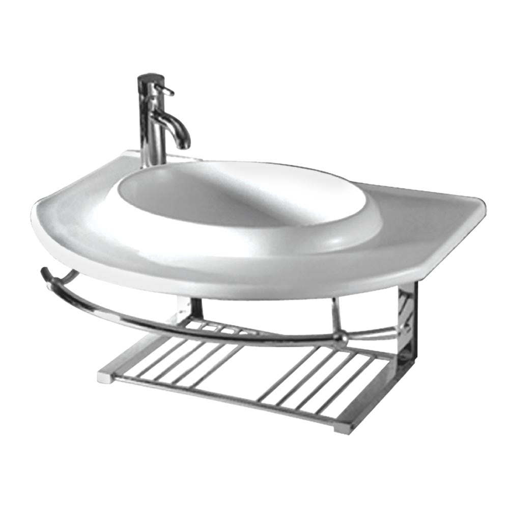Isabella Collection Large Wall Mount Basin with Integrated Round Bowl, Single Faucet Hole and Center Drain