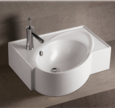 Isabella Collection Rectangular Wall Mount Bathroom Basin with an Integrated Oval Bowl, Overflow, Single Faucet Hole and Rear Center Drain