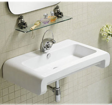 Isabella Collection Rectangular Wall Mount Basin with Overflow, Single Faucet Hole and Rear Center Drain