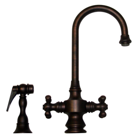 Vintage III Dual Handle Entertainment/Prep Faucet with Short Gooseneck Swivel Spout, Cross Handles and Solid Brass Side Spray