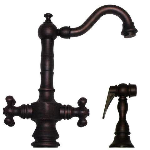 Vintage III Dual Handle Entertainment/Prep Faucet with Short Traditional Swivel Spout, Cross Handles and Solid Brass Side Spray