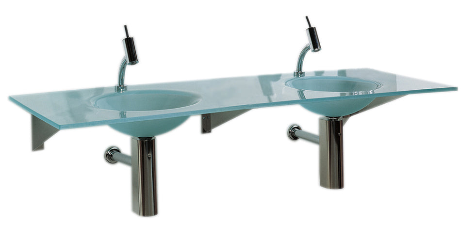 New Generation Rectangular 1/2" Matte Glass Counter Top with Double Integrated Round Basins