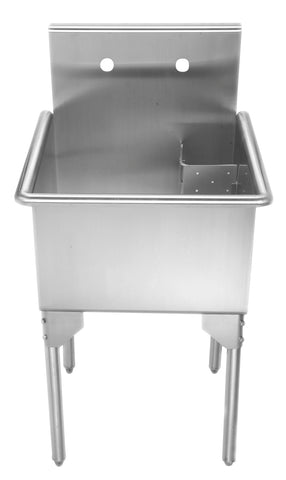 Pearlhaus Brushed Stainless Steel Small Square, Single Bowl Commerical Freestanding Utility Sink