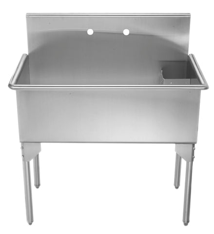 Pearlhaus Brushed Stainless Steel  Large, Single Bowl Commerical Freestanding Utility Sink