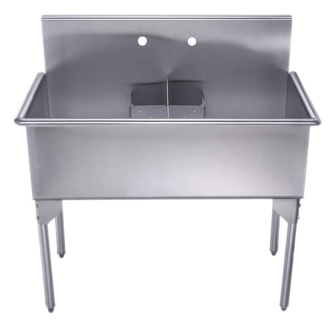Pearlhaus Brushed Stainless Steel Double Bowl Commerical Freestanding Utility Sink
