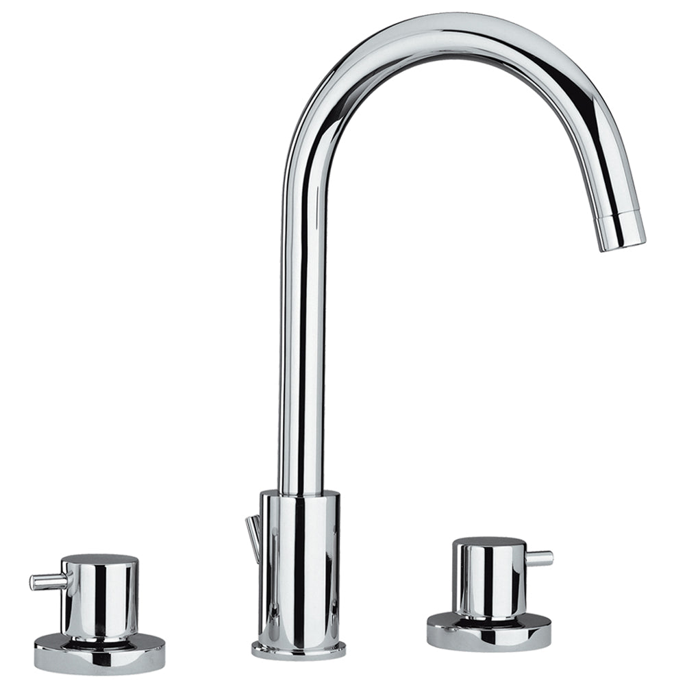 Luxe Widespread Lavatory Faucet with Tall Gooseneck Swivel Spout and Pop-up Waste