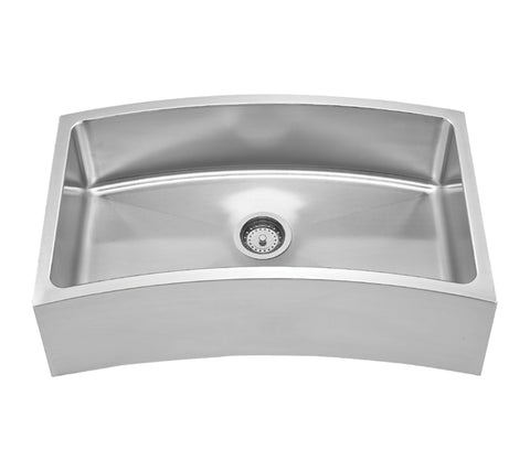Noah's Collection Brushed Stainless Steel Chefhaus Series Single Bowl Front Apron/Undermount Sink with a Curved Design