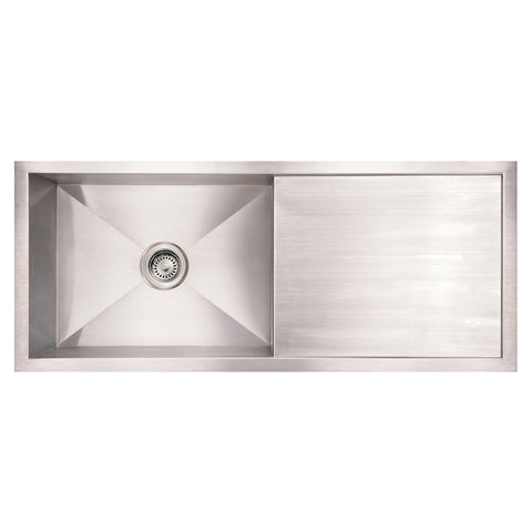 Noah's Collection Brushed Stainless Steel Commercial Single Bowl Reversible Undermount Sink with an Integral Drain Board